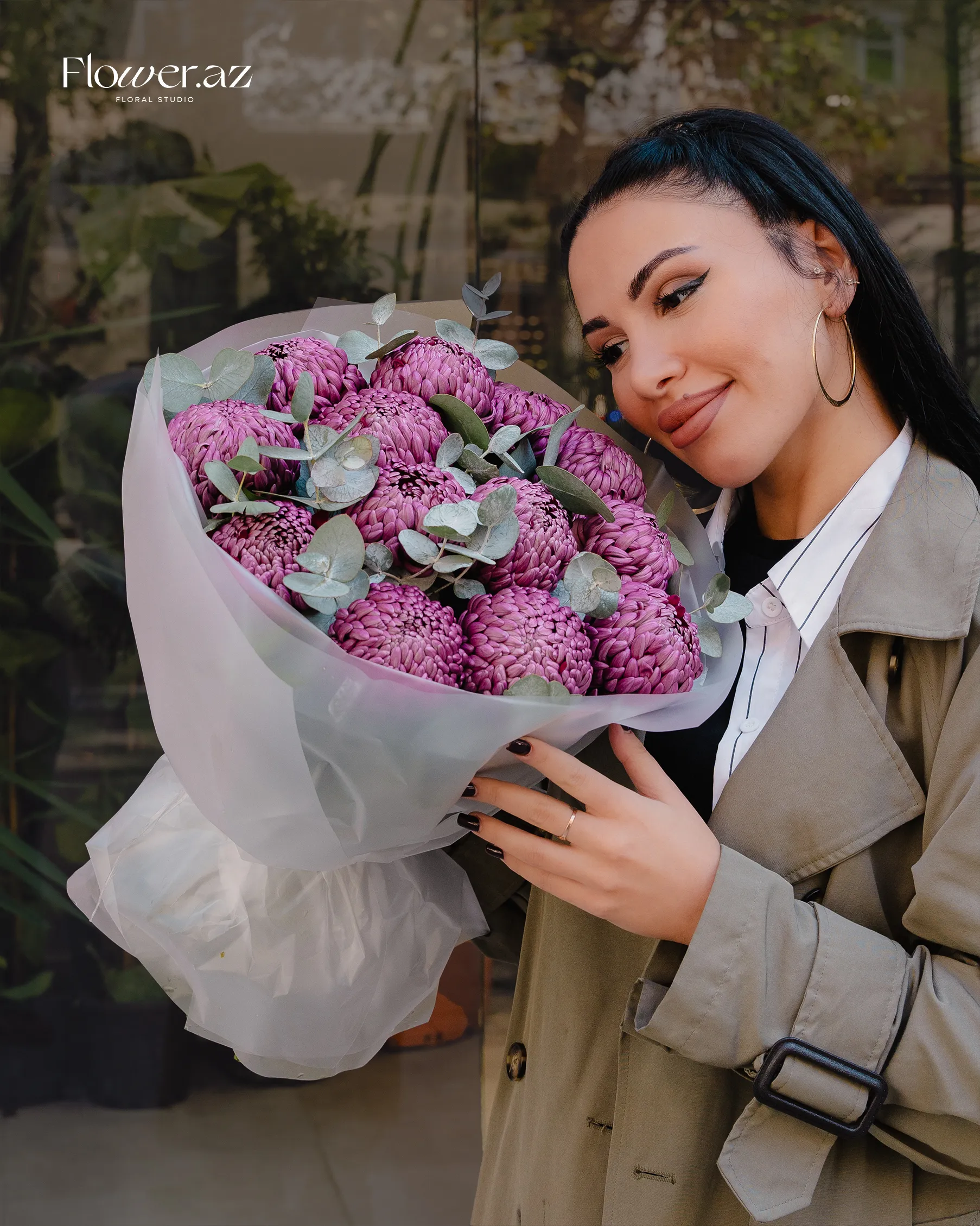 Bənövşəyi Xrizantema Buketi