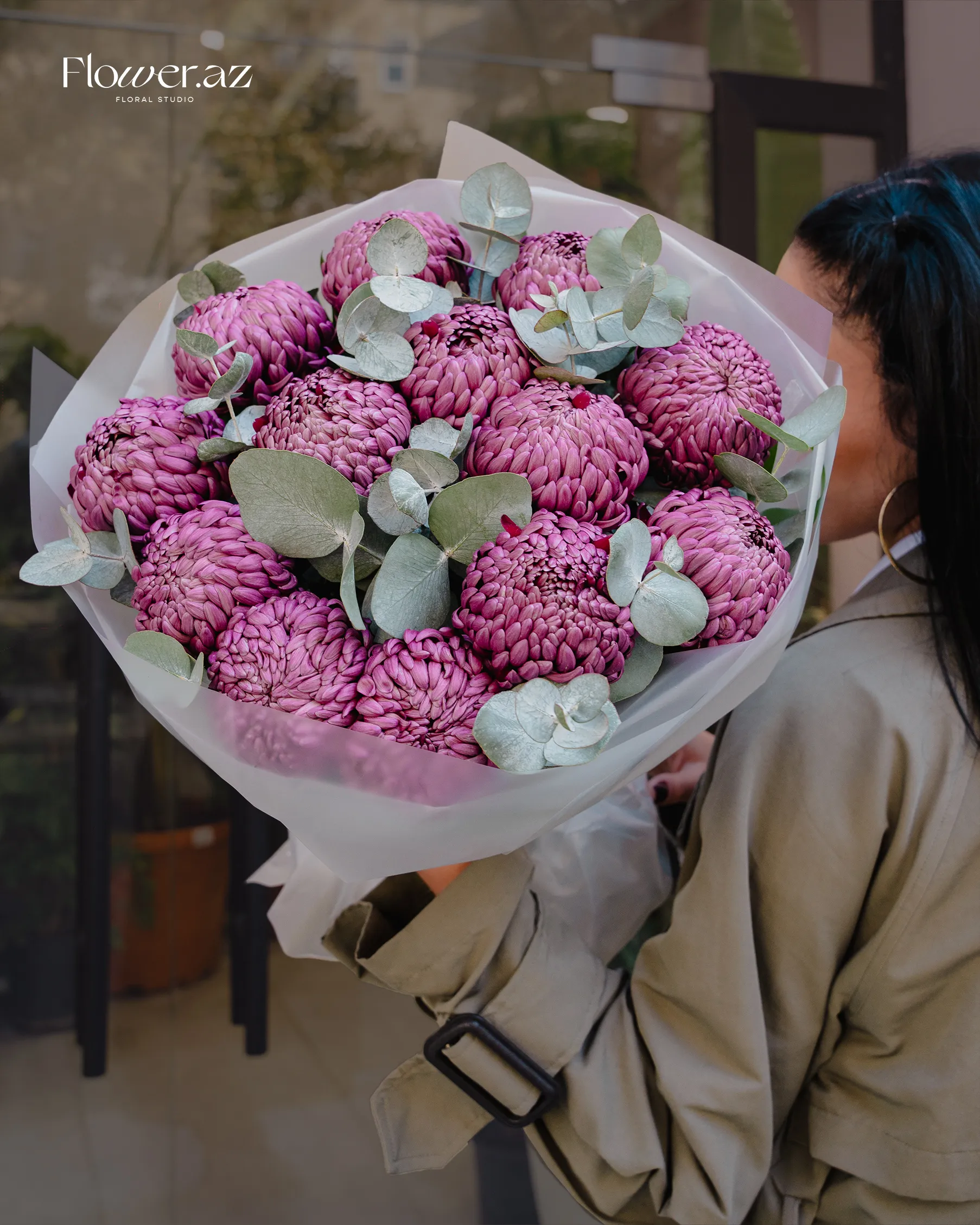 Bənövşəyi Xrizantema Buketi