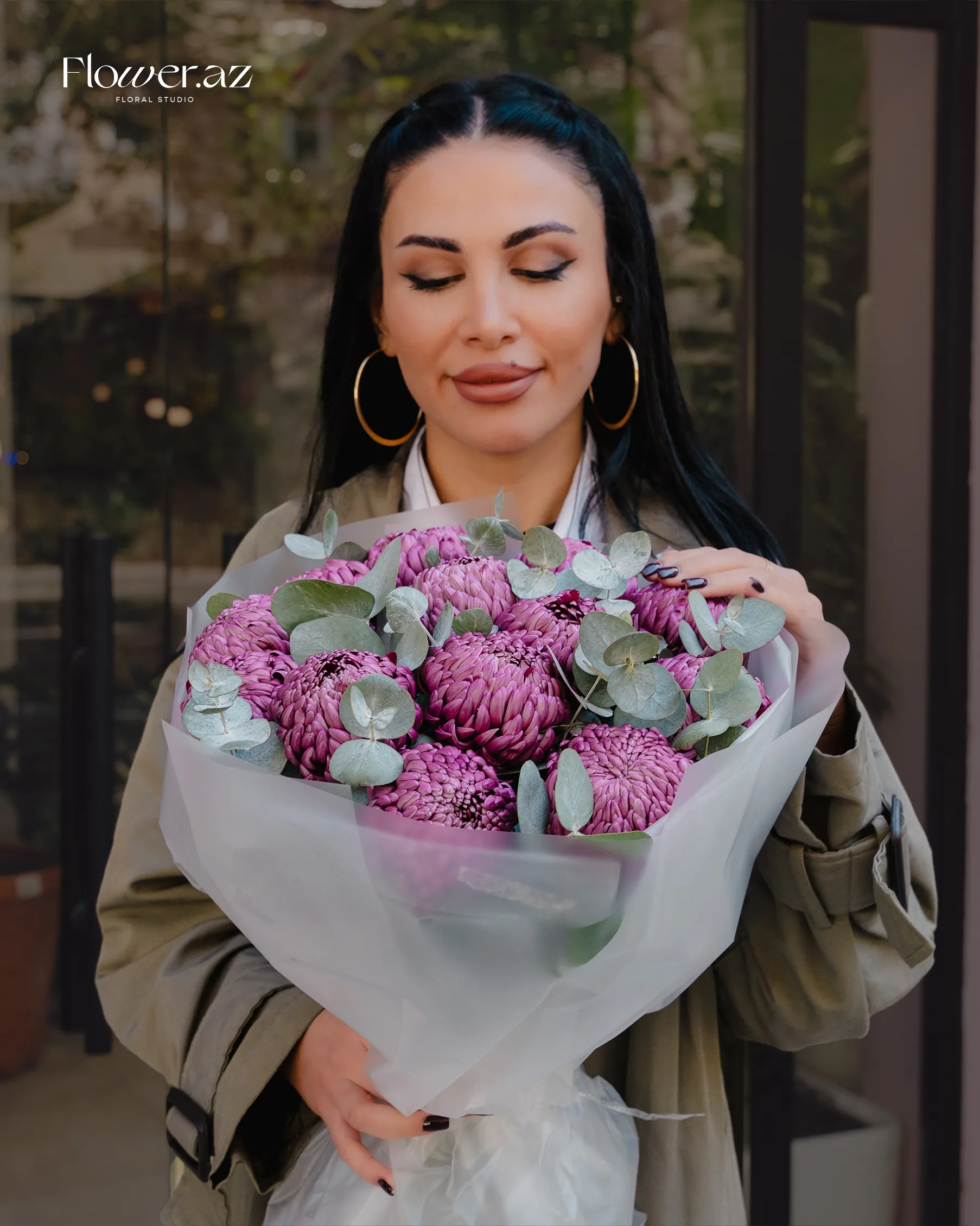 Bənövşəyi Xrizantema Buketi