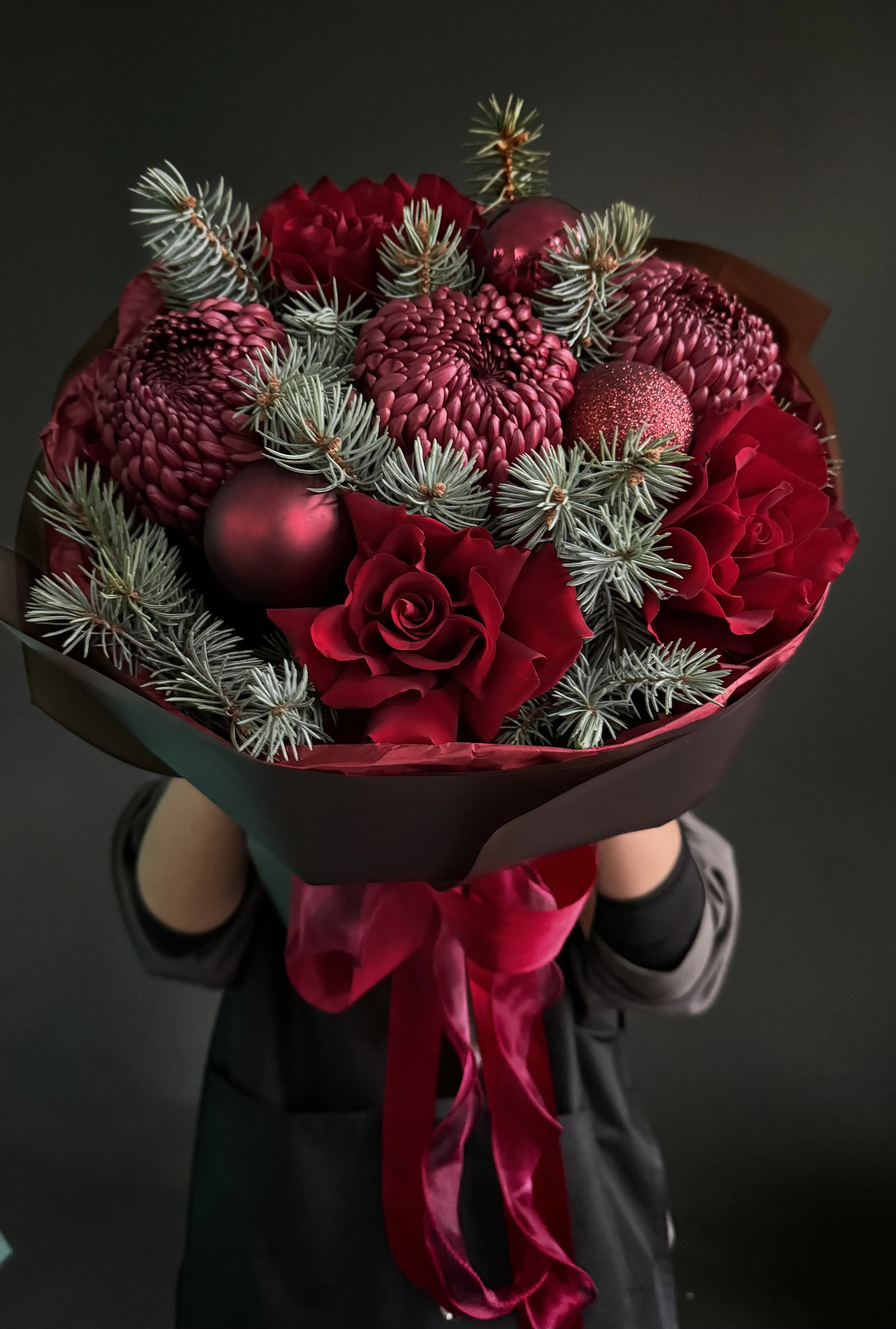 Qış Sehrli Bordo Buketi