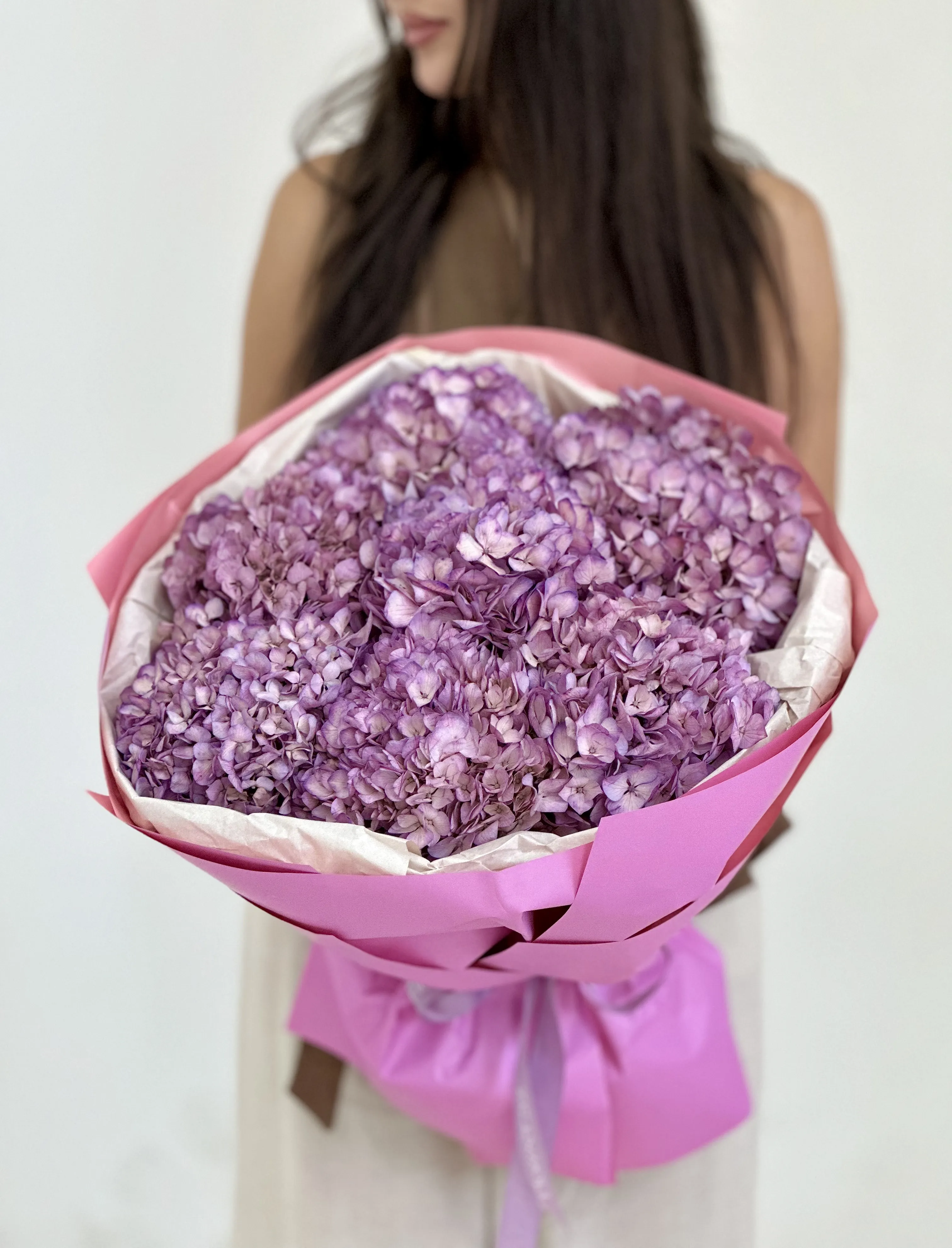 7 Bənövşəyi Hortensiya Buketi Çəhrayı